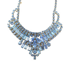 Juliana D&E Light Aqua Blue Baguette Rhinestone Bib Choker Necklace 14.5″