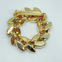 Rhinestone Wreath Brooch Marquise Frosted Red Amber Orange Gold‑Tone Mid‑Century