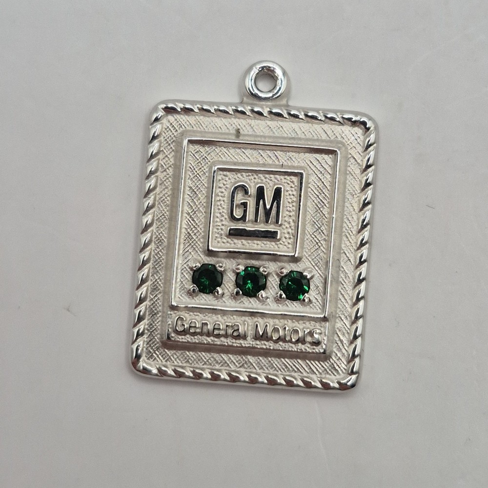 Modern 1/10 10K WGF White Gold Filled GM General Motors Green Stone Medal Charm