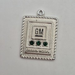 Modern 1/10 10K WGF White Gold Filled GM General Motors Green Stone Medal Charm
