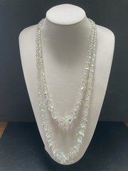 Aurora Borealis Crystal Necklace 2 Strand 25″ 31″ Vintage Chain Strung GF Clasp