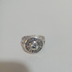 Vintage 925 Sterling Silver Ring Round Cubic Zirconia Baguette Halo Design