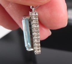 Vintage 3.00ct Emerald Cut Natural Aquamarine 0.43ct Diamond Platinum Pendant