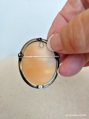 Vintage Silver Hand Carved Lady Cameo Brooch/Pendant Marked 800