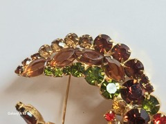 NICE VINTAGE ESTATE JULIANA? RHINESTONE WREATH 2-1/2″ BROOCH FALL COLORS AUTUMN