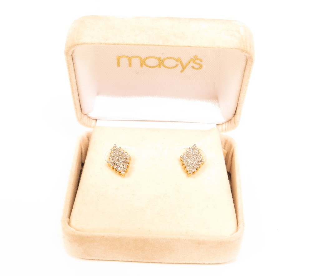 BRIGHT BEAUTIFUL 1/4CT TW BRIDGE DIAMONDS 14K SOLID YELLOW GOLD CLUSTER EARRINGS
