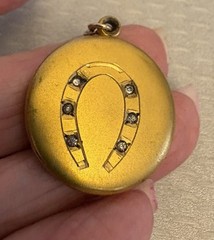 Victorian Antique Gold Filled Pendant Fob Charm Paste Rhinestone Horseshoe 1″ GF