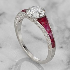 Art Deco Ruby & Moissanite Engagement Ring 925 Sterling Silver Vintage Antique