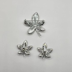 Vintage Sarah Coventry Brooch & Clip-on Earrings Silver Tone Set Ivy Leaf