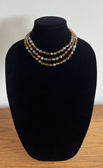 Vintage Crystal Necklace Layered Triple Multi Strand Smoky Gray Gold AB Marvella