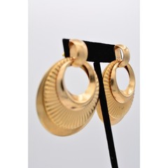 Vintage Dangle Earrings Chunky Gold Tone Metal Layered Ribbed Round 1980s BinAS