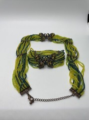 Vintage JJJ Rhinestone Butterfly Necklace And Matching Stretchy Bracelet