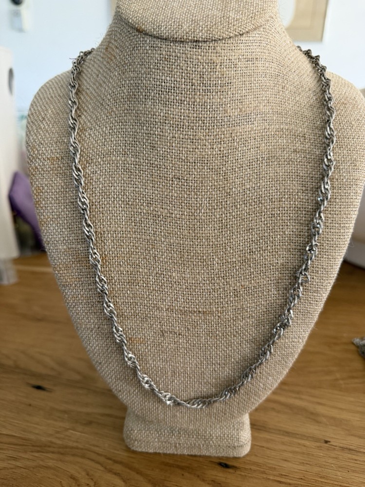 VINTAGE TAXCO MEXICO 925 STERLING SILVER TWISTED CURB LINK ROPE NECKLACE