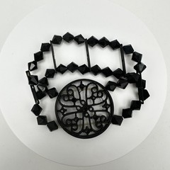 Vintage 80s Black Tone Bicone Beads Stretch Cuff Bracelet Women’s Jewelry