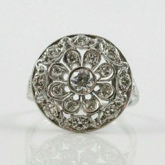 Art Deco Style Floral Round Lab Created Diamond 14K White Gold FN Wedding Ring