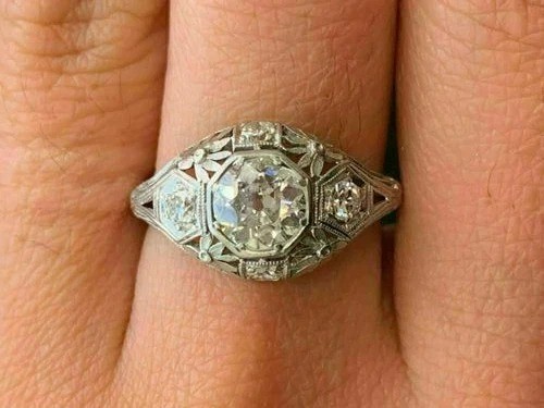 Vintage Art Deco Style Round Cut Lab Created Diamond 925 Silver Engagement Ring