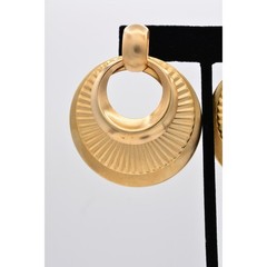 Vintage Dangle Earrings Chunky Gold Tone Metal Layered Ribbed Round 1980s BinAS
