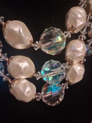 Miriam Haskell 30s AB Crystal Pearl 3 Strand Necklace