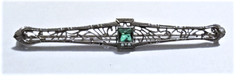 Antique Edwardian 10K White Gold BELAIS French Emerald Paste Bar Pin Brooch Lot