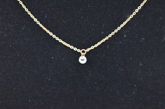 Gold Tone Necklace w/ Small Widely Spaced Clear Glass Faceted Beads 17.5″