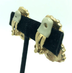 Ciner Green Crystal Leaves Clover Flower Gold Tone Clip Earrings Huge Runway