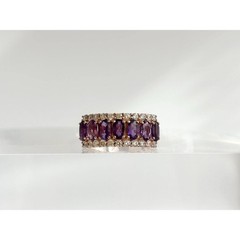 Faux Amethyst Clear Stone Rose Gold Toned Costume Jewelry Vintage Ring – sz 5.5