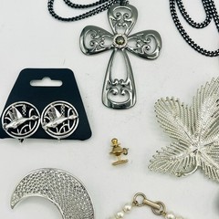 Sarah Coventry Lot Necklace Bracelet Brooch Earrings Hematite Leaf Silver Gold