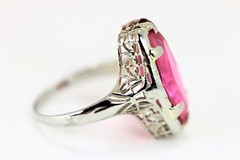 Vintage Designer Belais Ring 18K White Gold Pink Sapphire Filigree Art Deco S. 7