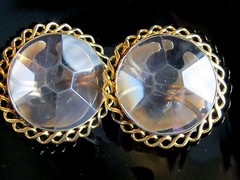 ANTIQUE 14K GOLD FACETED CUT GLASS ROCK CRYSTAL CUFF LINKS SLEEVE STUD BUTTON
