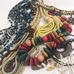 Vintage Lot Tribal Boho Jewelry wood beads metal mod boho statement 1 lb
