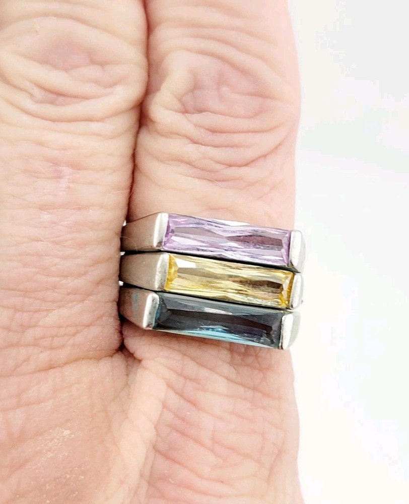 Vtg Ring Set 3pc Sz 9.5 Multi-color Matching Cubic Zirconia Stackable Jewelry