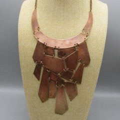 Vintage Artisan Copper Necklace Modernist Bib Statement 21 Inch