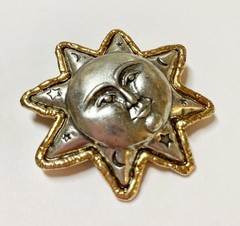 VTG Sun Face Pin Brooch~Signed JJ Jonette~Silver/Gold Tone Pewter~Free Shipping!