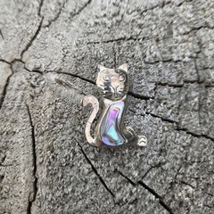 Taxco Cat Brooch Pin Abalone Shell Sterling Silver Vintage Jewelry Cute Retro