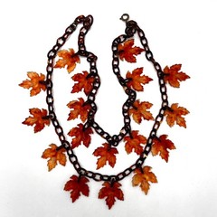 Vintage Autumn Leaf Celluloid Necklace – Translucent Tortoise Maple Leaf Charm