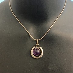 Sterling Silver Minimalist Necklace Modernist Solid Purple Stone Men Women VTG