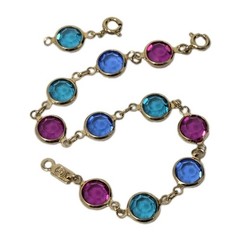 Swarovski Swan Crystal Open Bezel Bracelet Pink Green Blue Gold Tone Vintage