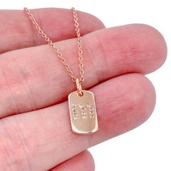 Cubic Zirconia Rose Gold-Plate “M” Dog Tag Necklace | 18″