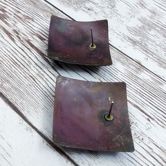 Vintage Earrings for Pierced Ears Square Shape – Bent with Heavy Tarnish