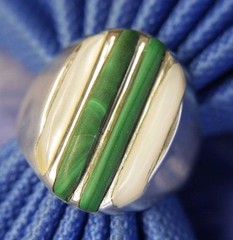 Men’s Vintage 3/4″ Mom of Pearl Malachite Sterling Silver 0.925 band Ring size 9