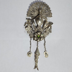 Vintage Peruvian Pendant Silver Tone Figural Peacock Bird READ