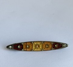 VTG Pierre Bex / Catherine Popesco Style Deco Nouveau Enamel Bar Pin Oval Brooch