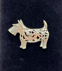 Scottie Dog Scottish Terrier Jezlaine Sterling 925 Filigree Metal Vtg Brooch Pin