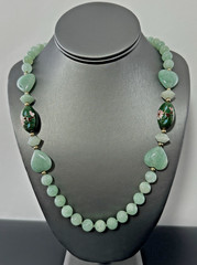 Vintage Cloisonne Jade Beaded Necklace Hand Tied 30 in #427