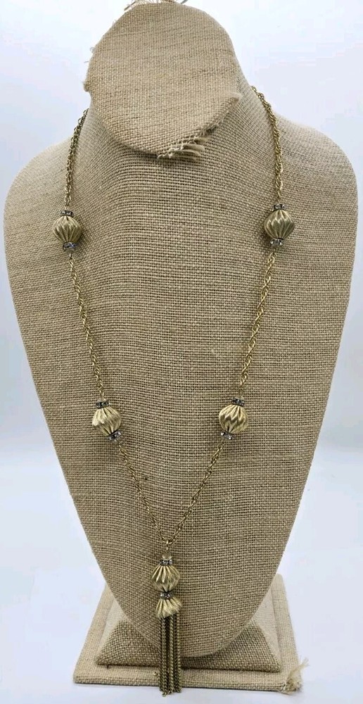 Tassel necklace 28 in CLASSY Deco Link Fringe Gold tone Tassel Vintage