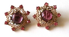 Vintage Weiss Signed Earrings Cip On Pink Rhinestone Filigree