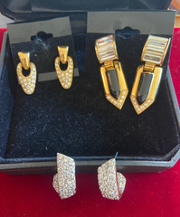 Lot of 3 Vintage Swarovski & Unknown gold tone crystal earrings pierced post