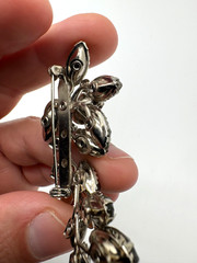 Vintage Smoky Gray AB Rhinestone Floral Spray Brooch Pin Silver Tone 3″ Unsigned