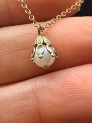 Vintage Gold Filled Lavalier Necklace Genuine Cultured Pearl Drop Pendant 18”