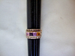 VINTAGE PINK TOPAZ AMETHYST LAVENDER TOPAZ CITRINE WHITE TOPAZ SILVER 925 RING